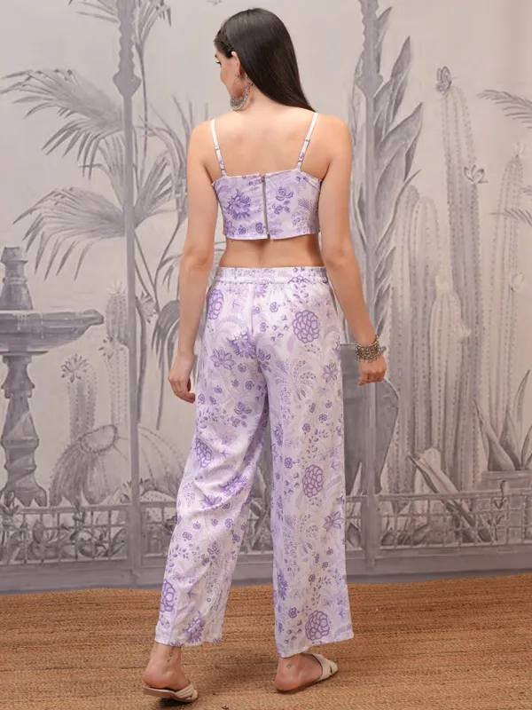Vishudh Women Lavender Top With Palazzos and Jacket Co-Ords