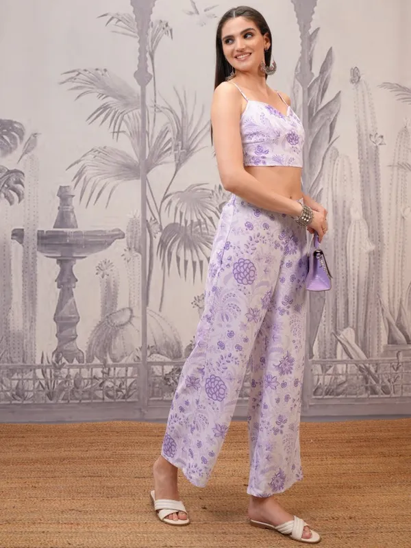 Vishudh Women Lavender Top With Palazzos and Jacket Co-Ords