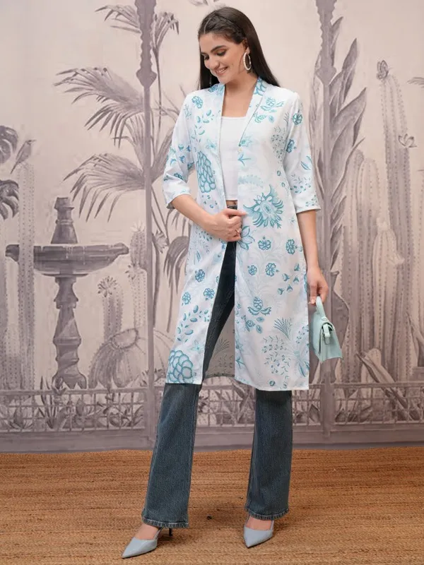 Vishudh Women Blue Open Front Jacket