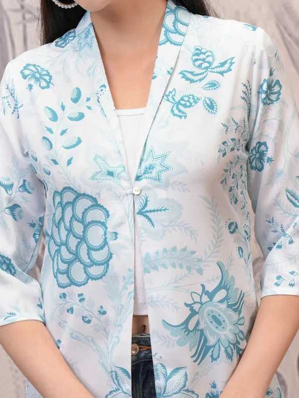 Vishudh Women Blue Open Front Jacket