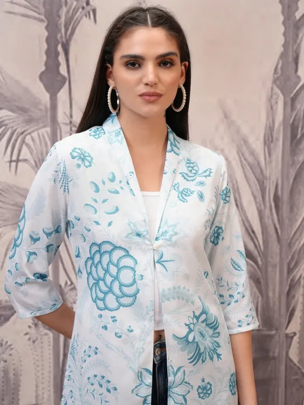 Vishudh Women Blue Open Front Jacket