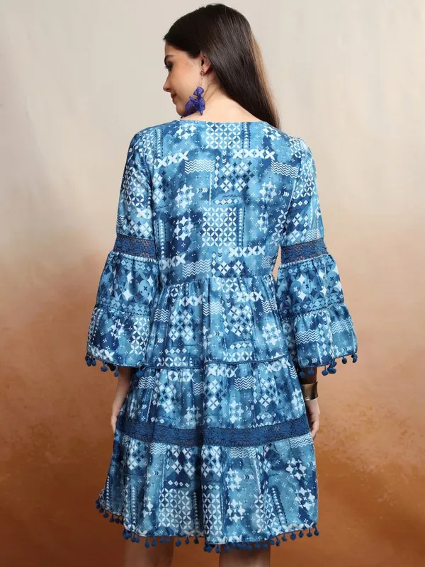 Vishudh Women Navy Blue Printed A-Line Dress