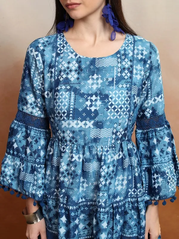 Vishudh Women Navy Blue Printed A-Line Dress