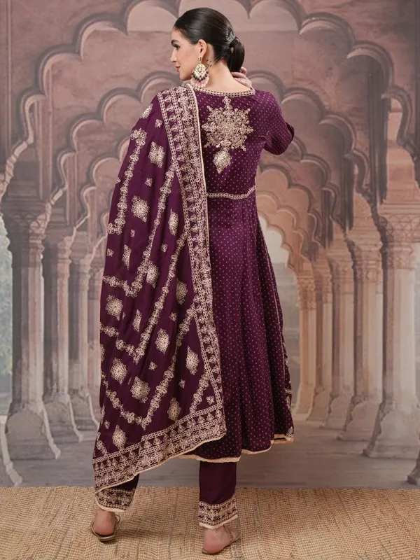 Vishudh Women Maroon Embroidered Kurta With Trousers And Dupatta