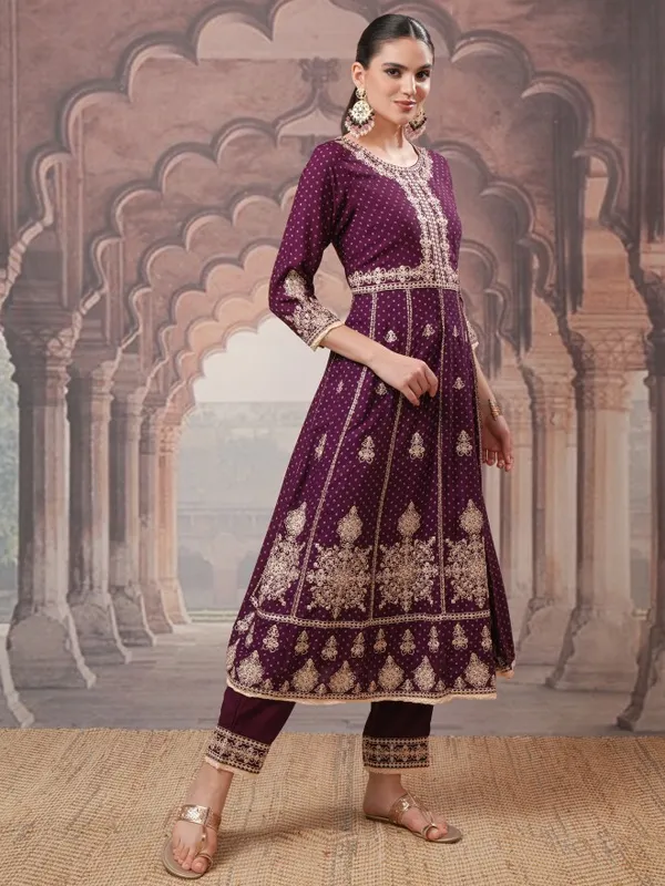 Vishudh Women Maroon Embroidered Kurta With Trousers And Dupatta