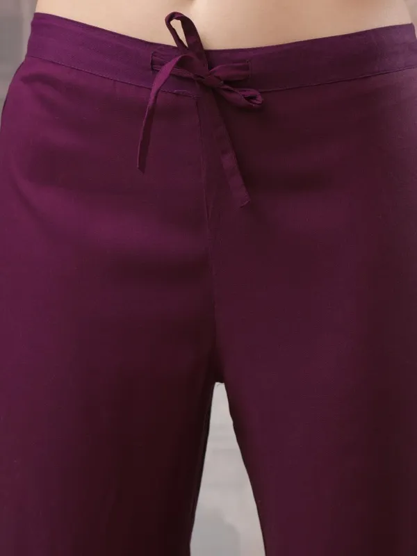 Vishudh Women Maroon Embroidered Kurta With Trousers And Dupatta