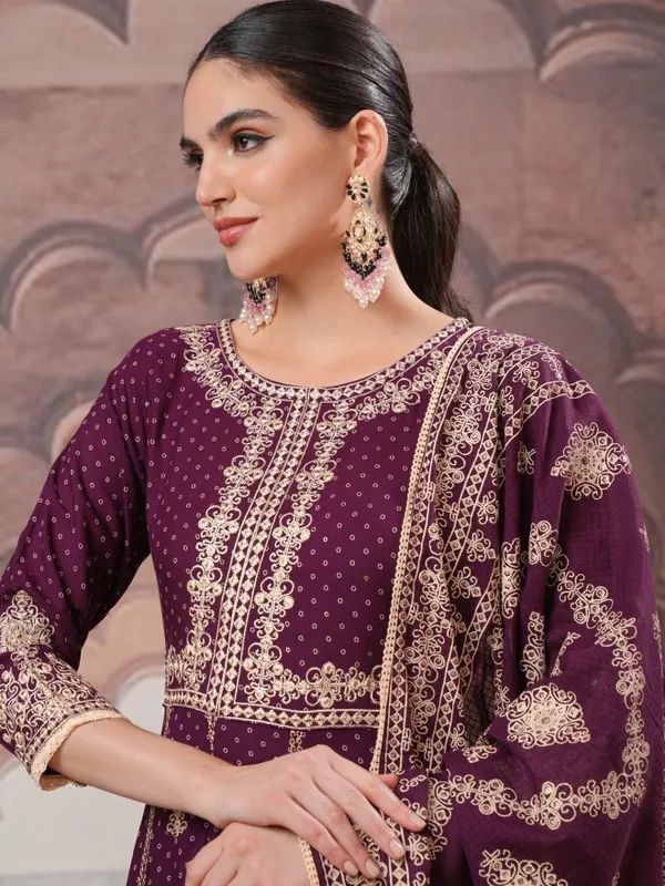Vishudh Women Maroon Embroidered Kurta With Trousers And Dupatta