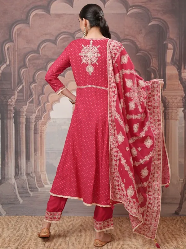Vishudh Women Pink Embroidered Kurta With Trousers And Dupatta