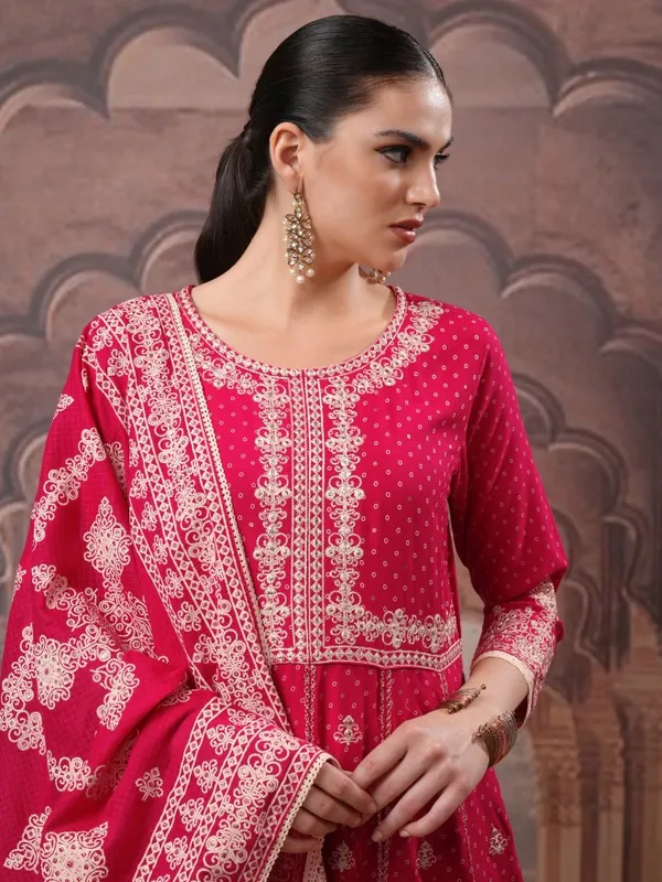 Vishudh Women Pink Embroidered Kurta With Trousers And Dupatta