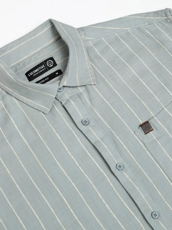 Locomotive Men Sage Striped Relaxed Fit Casual Shirt