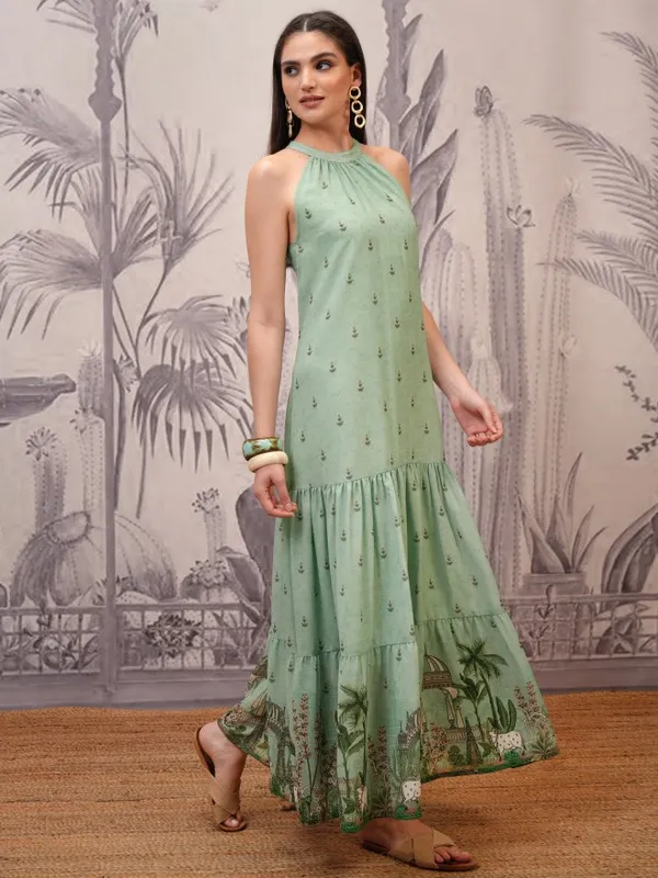  Vishudh Women Green Printed Maxi Dresses