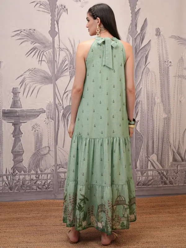  Vishudh Women Green Printed Maxi Dresses