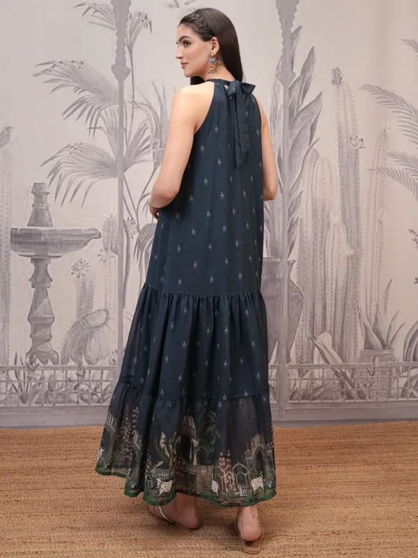 Vishudh Women Navy Blue Printed Maxi Dress