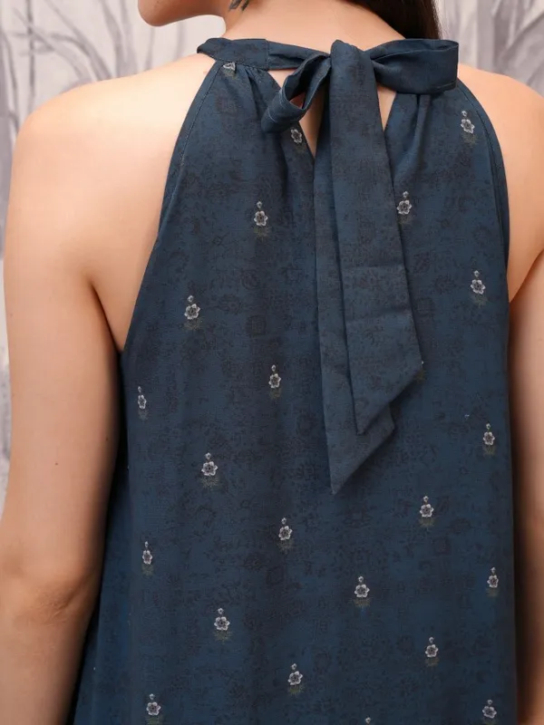 Vishudh Women Navy Blue Printed Maxi Dress