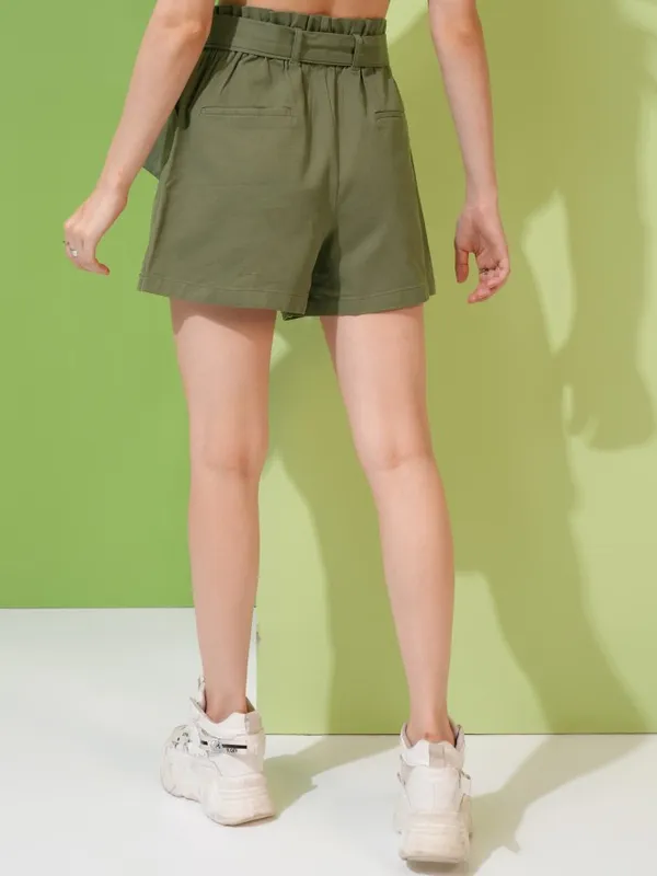 Tokyo Talkies Women Olive Regular Fit Shorts