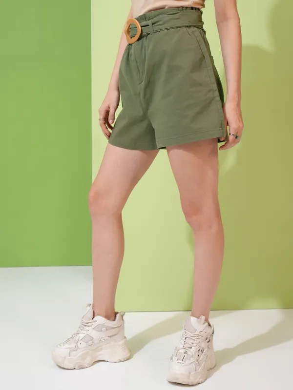 Tokyo Talkies Women Olive Regular Fit Shorts
