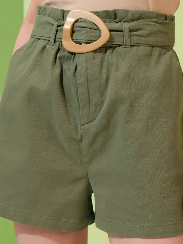 Tokyo Talkies Women Olive Regular Fit Shorts