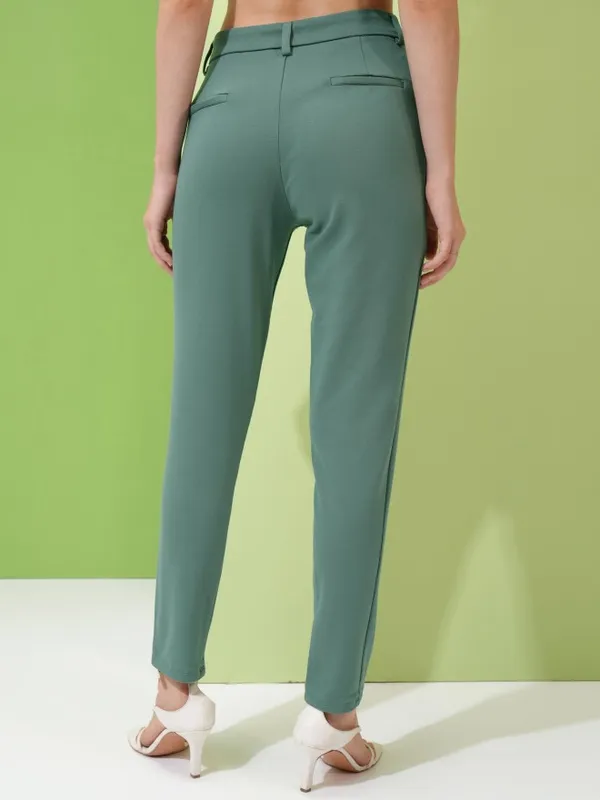 Tokyo Talkies Women Teal Solid Slim Fit Chinos