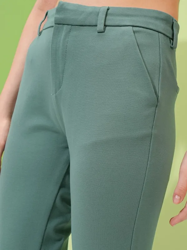 Tokyo Talkies Women Teal Solid Slim Fit Chinos