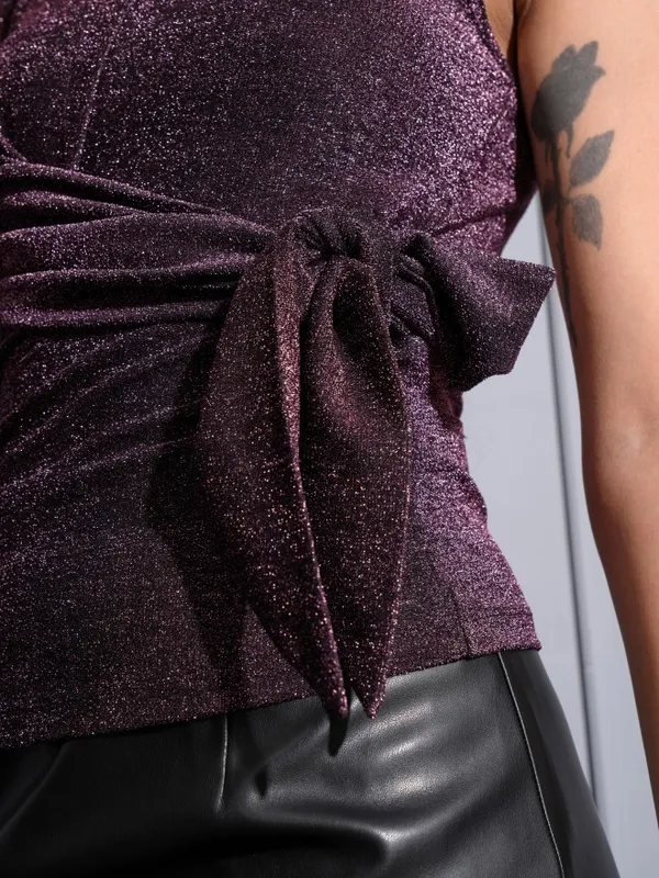 Tokyo Talkies Women Purple Embellished Fitted Top