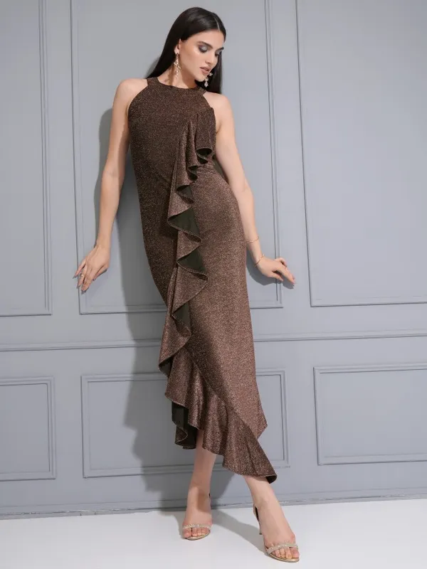 Tokyo Talkies Women Bronze Solid Maxi Dress