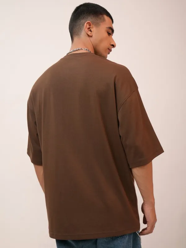 Highlander Men Brown Printed Oversized Fit Round Neck T-Shirt