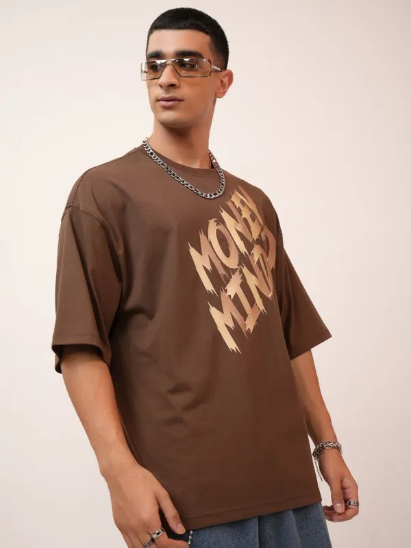 Highlander Men Brown Printed Oversized Fit Round Neck T-Shirt