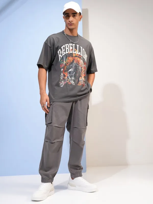  Highlander Men Grey Printed Round Neck T-Shirts