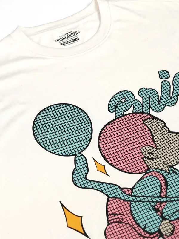 Highlander Men Off White Printed Round Neck Oversized Fit T-Shirt