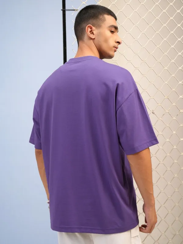 Highlander Men Purple Printed Round Neck Oversized Fit T-Shirt