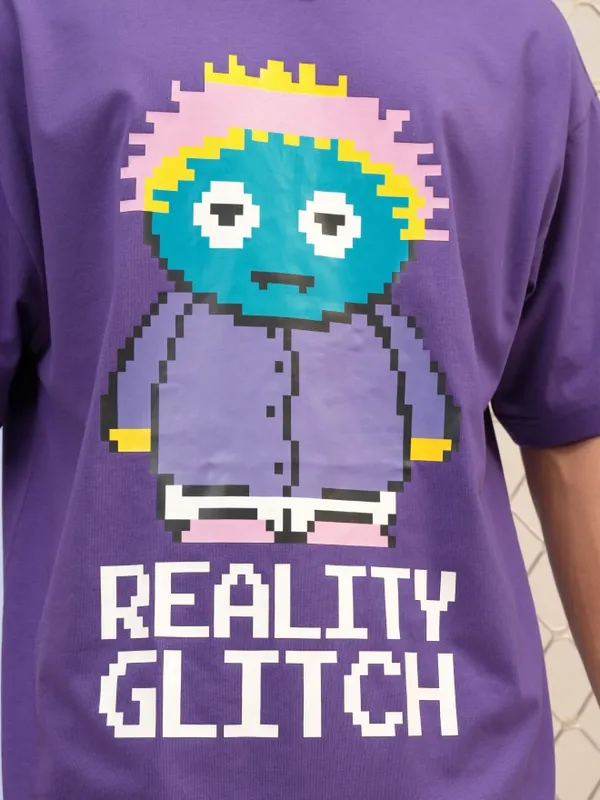 Highlander Men Purple Printed Round Neck Oversized Fit T-Shirt