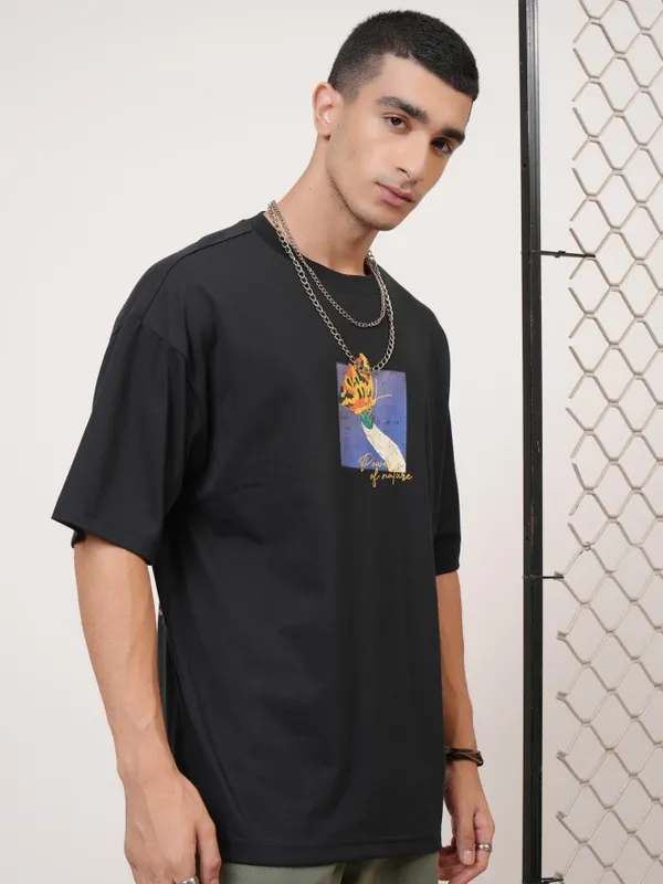  Highlander Men Black Printed Round Neck T-Shirts