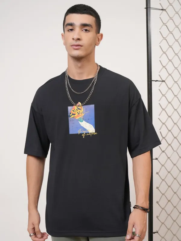  Highlander Men Black Printed Round Neck T-Shirts