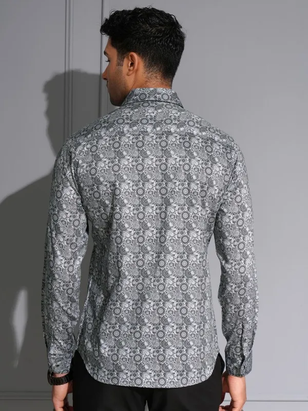 Locomotive Men Premium Grey Satin Printed Occasion Shirt