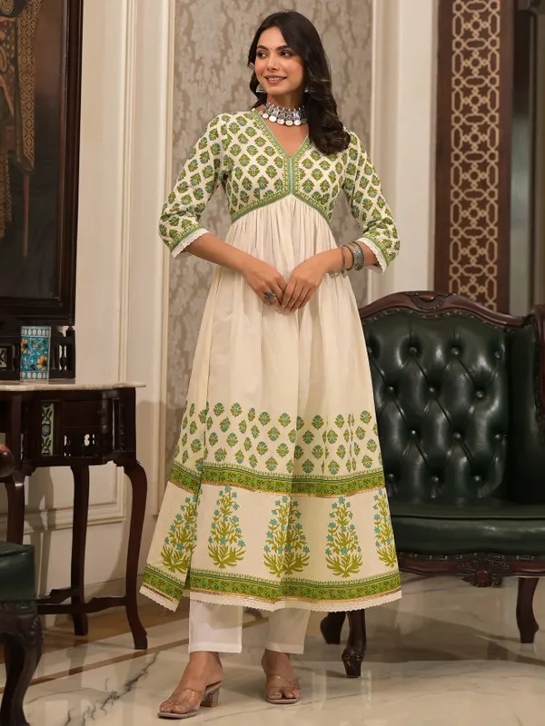 Vishudh Women White Printed Kurta With Trousers And Dupatta