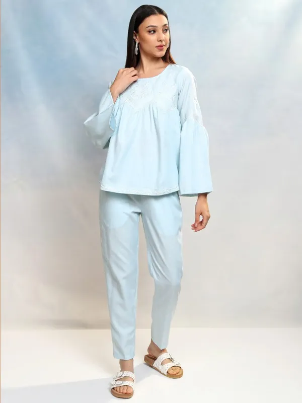 Vishudh Women Blue Top With Trousers Co-Ords