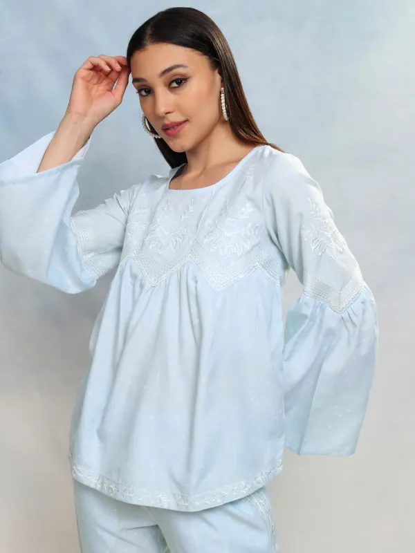 Vishudh Women Blue Top With Trousers Co-Ords