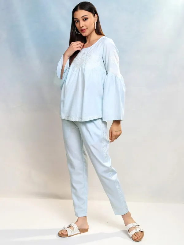 Vishudh Women Blue Top With Trousers Co-Ords