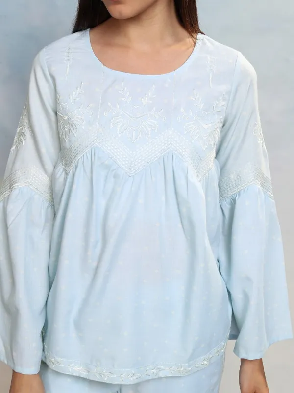 Vishudh Women Blue Top With Trousers Co-Ords