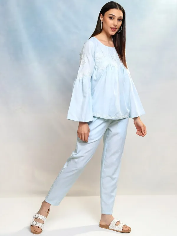 Vishudh Women Blue Top With Trousers Co-Ords