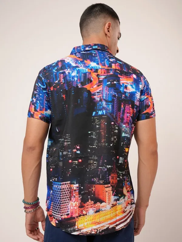  Highlander Men Blue Printed Slim Fit Casual Shirts