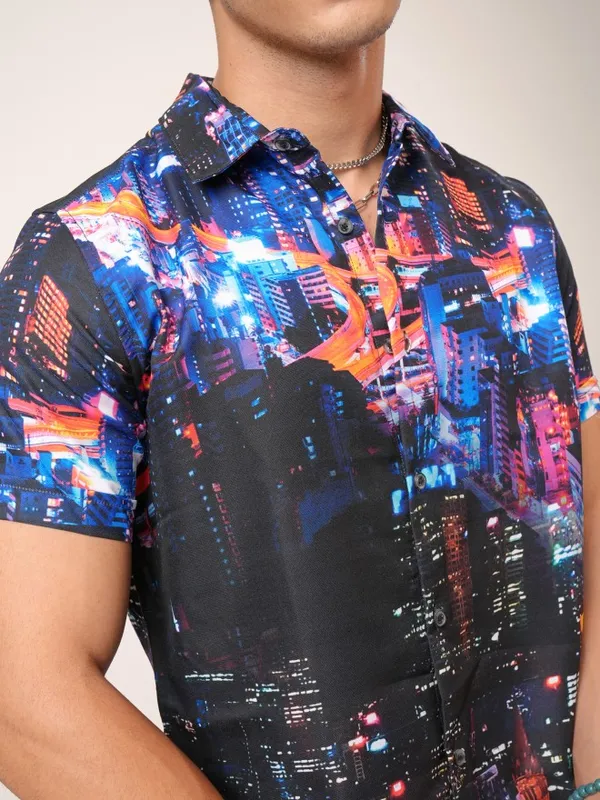  Highlander Men Blue Printed Slim Fit Casual Shirts