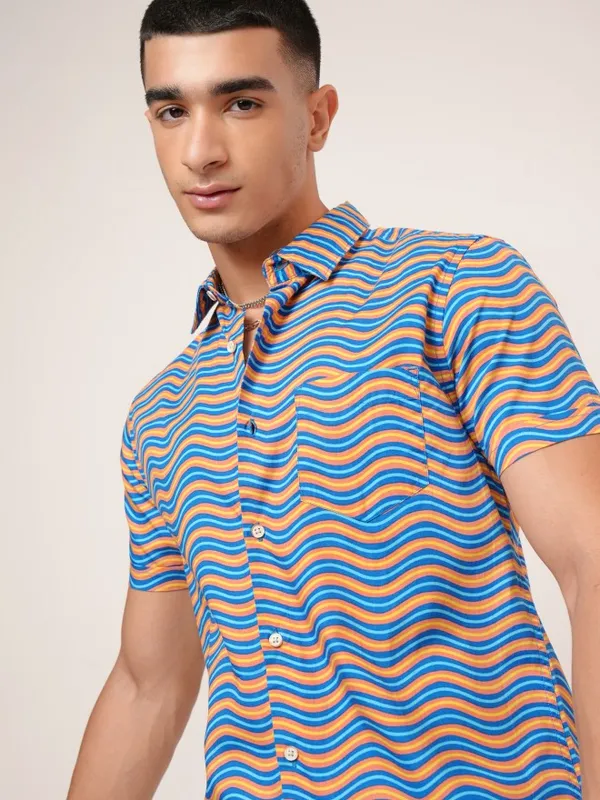  Highlander Men Navy Blue Printed Slim Fit Casual Shirts