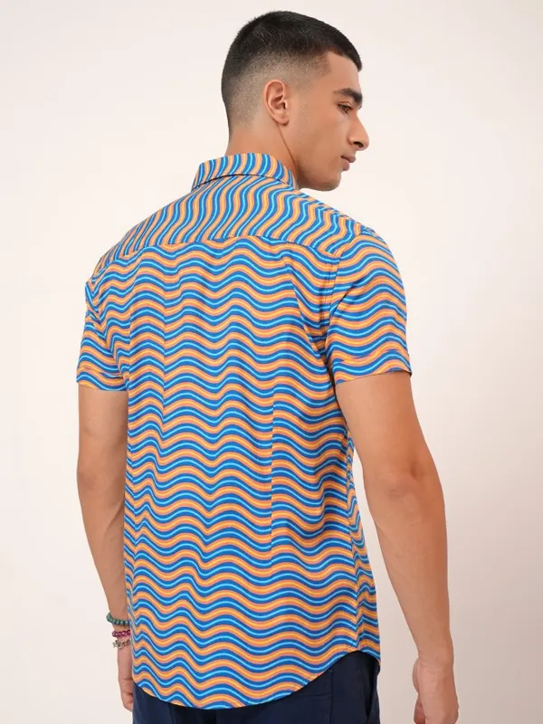  Highlander Men Navy Blue Printed Slim Fit Casual Shirts