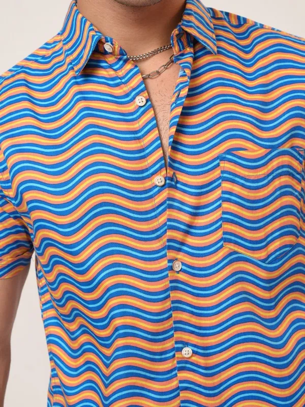  Highlander Men Navy Blue Printed Slim Fit Casual Shirts