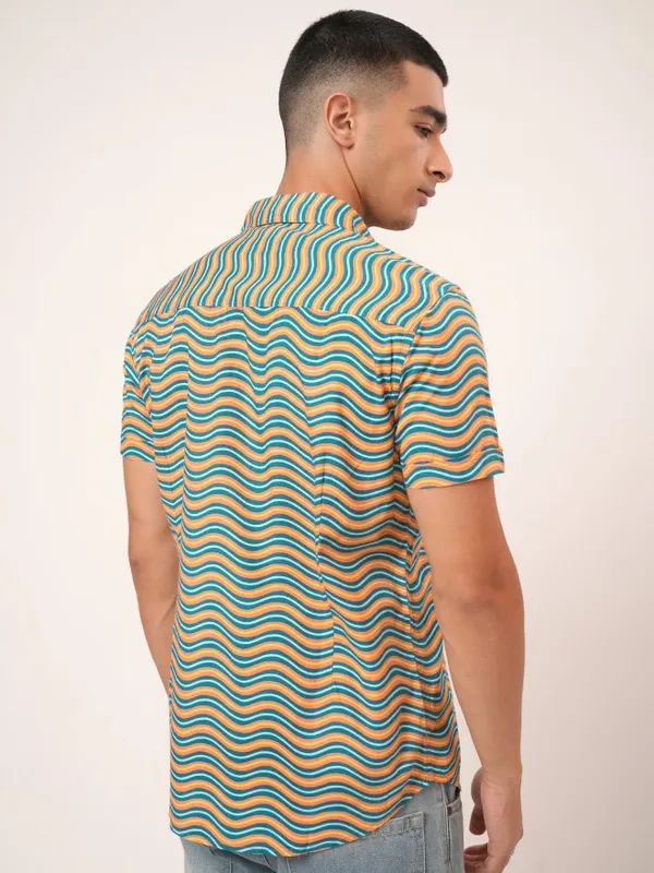  Highlander Men Green Printed Slim Fit Casual Shirts