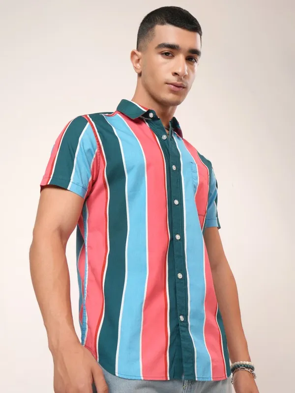 Highlander Men Multi Striped Slim Fit Casual Shirt