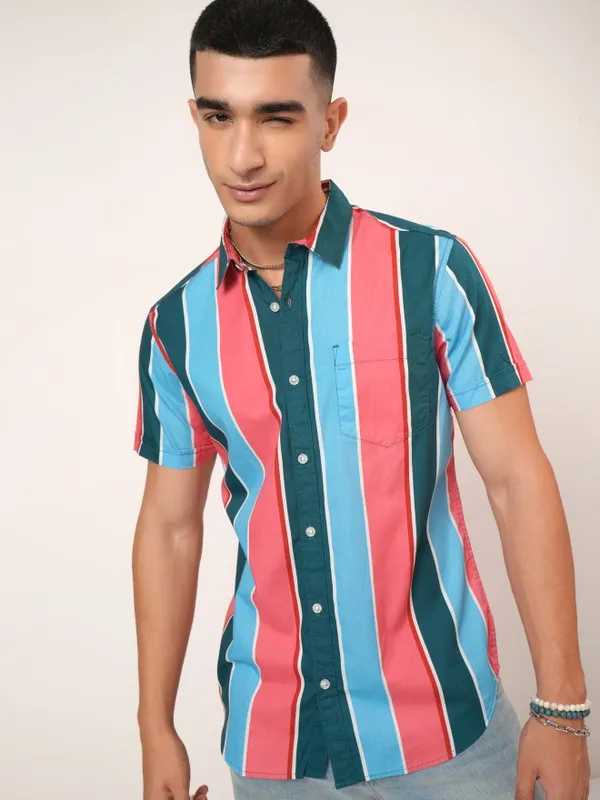 Highlander Men Multi Striped Slim Fit Casual Shirt