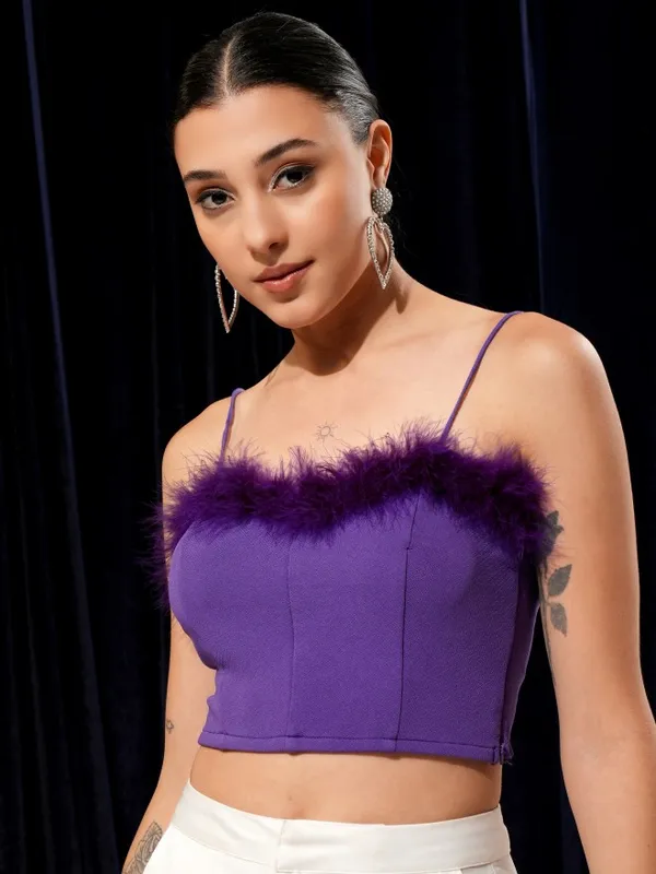 Tokyo Talkies Women Purple Solid Fitted Top