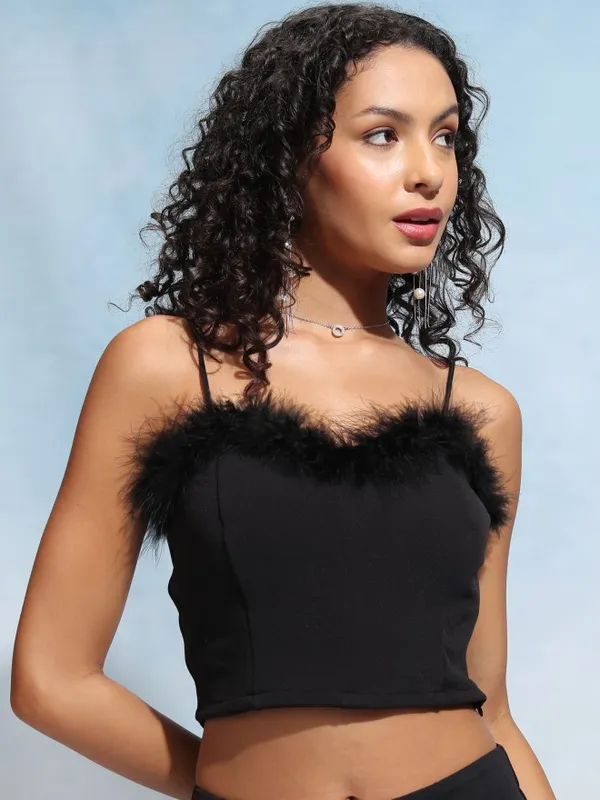 Tokyo Talkies Women Black Solid Fitted Top